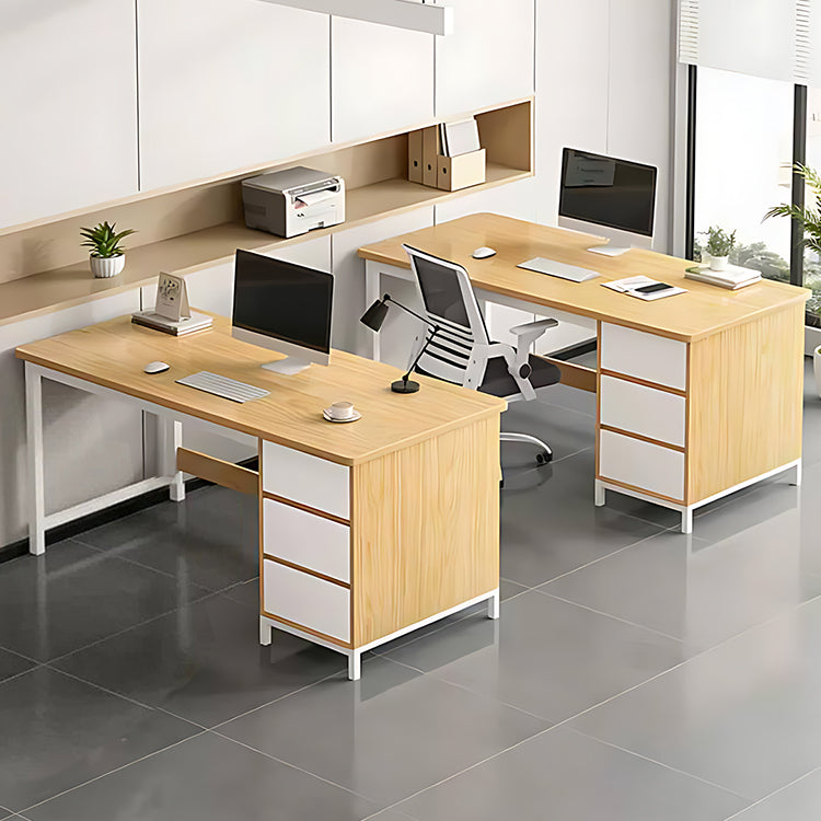 Simple Modern Desk and Chair Set with Steel Frame Legs and Drawers