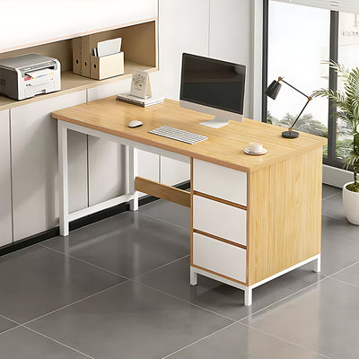 Simple Modern Desk and Chair Set with Steel Frame Legs and Drawers