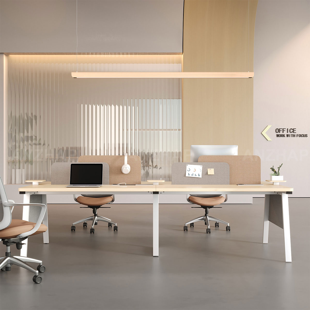 Professional 110" L 4-person Office Workstation Desk with Multifunctional Cable Box, Fabric Privacy Panels & Reinforced Fabric Panel Legs for Collaborative Workspaces（Stock Items）