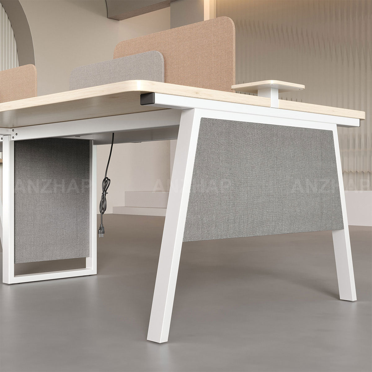 Professional 110" L 4-person Office Workstation Desk with Multifunctional Cable Box, Fabric Privacy Panels & Reinforced Fabric Panel Legs for Collaborative Workspaces（Stock Items）