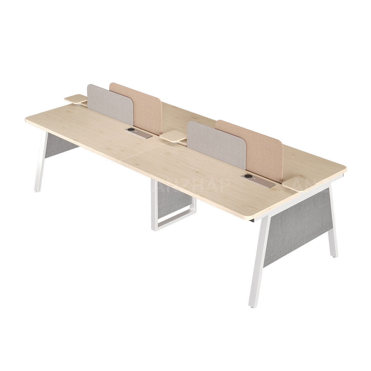 Professional 110" L 4-person Office Workstation Desk with Multifunctional Cable Box, Fabric Privacy Panels & Reinforced Fabric Panel Legs for Collaborative Workspaces（Stock Items）