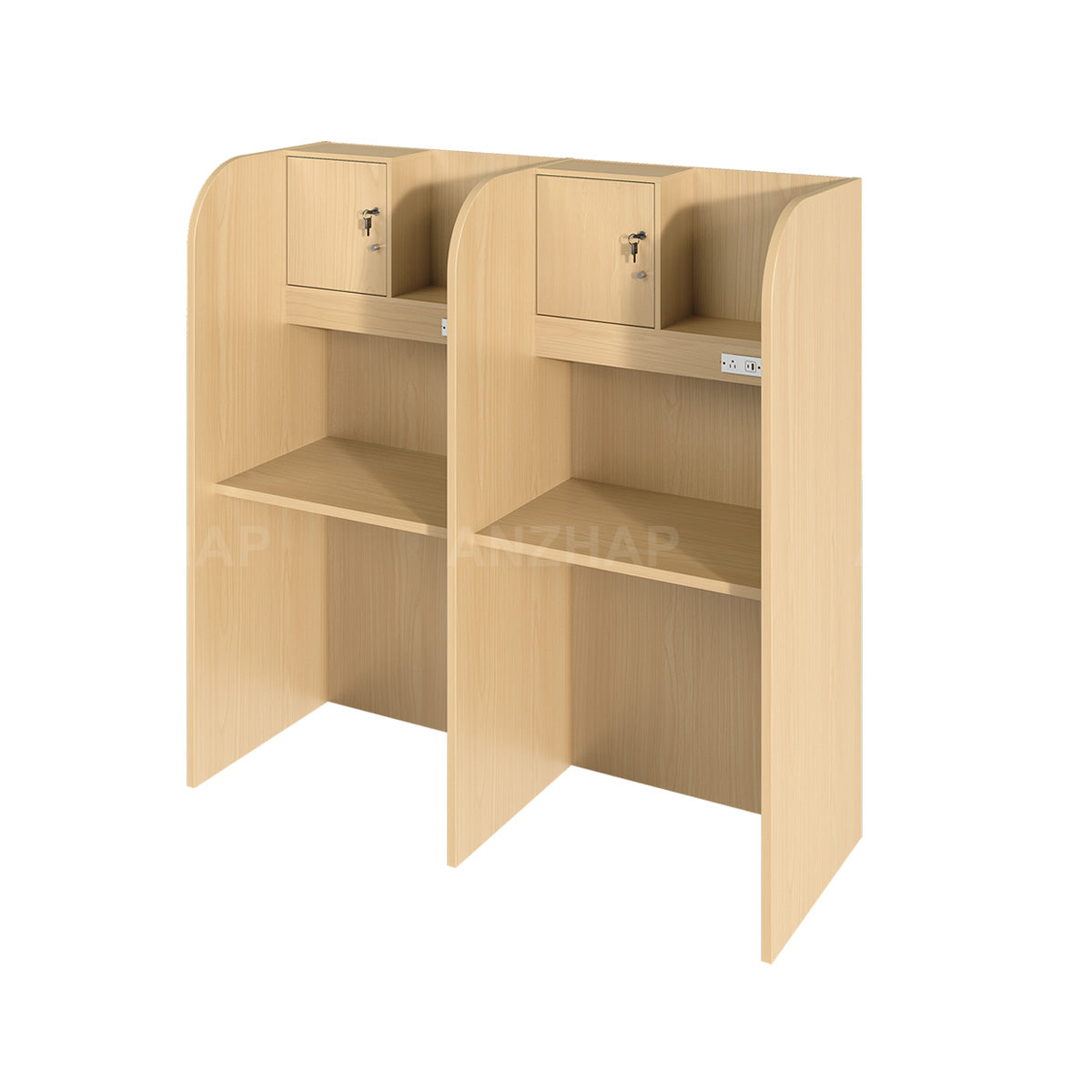 Two-Person Study Carrel Desk with Power Outlets, Cable Management, and Lockable Storage Size: L63" x W63" x H24"