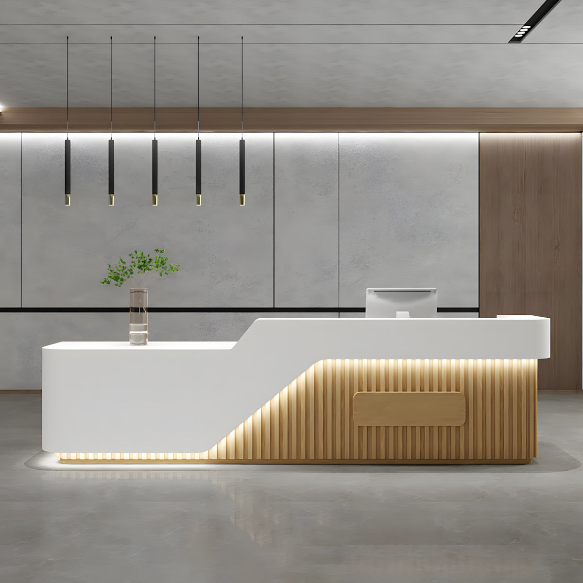 Alt Reception Modern Reception Desk 47–150 in Wide with LED Accent Lighting, Ample S ...
