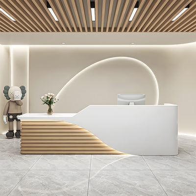 Modern Salon Reception Desk with Wood Grain Lattice Slat（Stock Items）