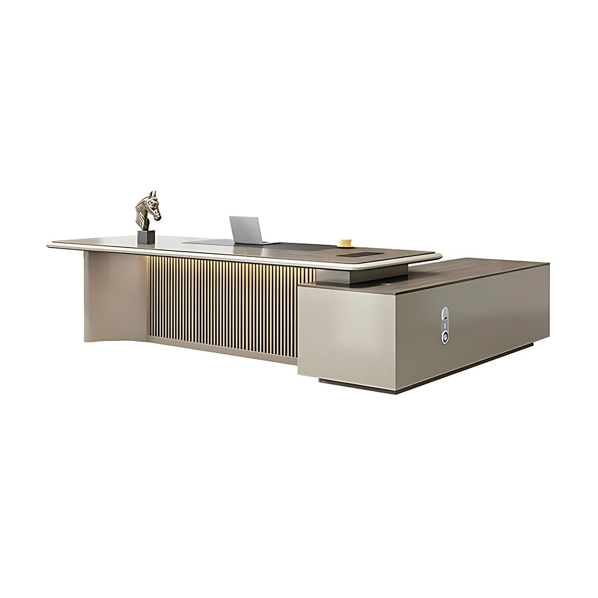 Classic Luxurious L-Shaped Executive Desk with Unique Vertical Grain Design