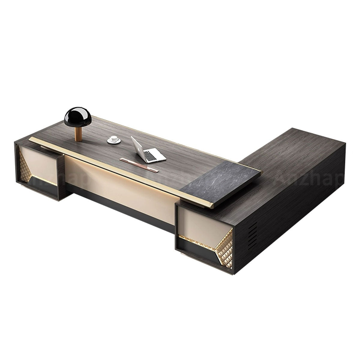 Elegant Minimalist Executive Desk with LED Accent Lighting and Thickened Desktop