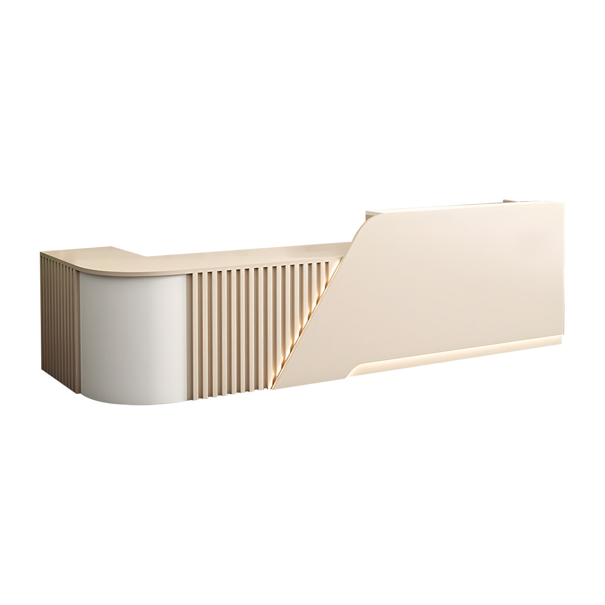 Reception Desk, Beige + Beige Corner on the Right, Beige + Beige finish, L63" x W24" x H39", for reception area or front office, commercial reception...