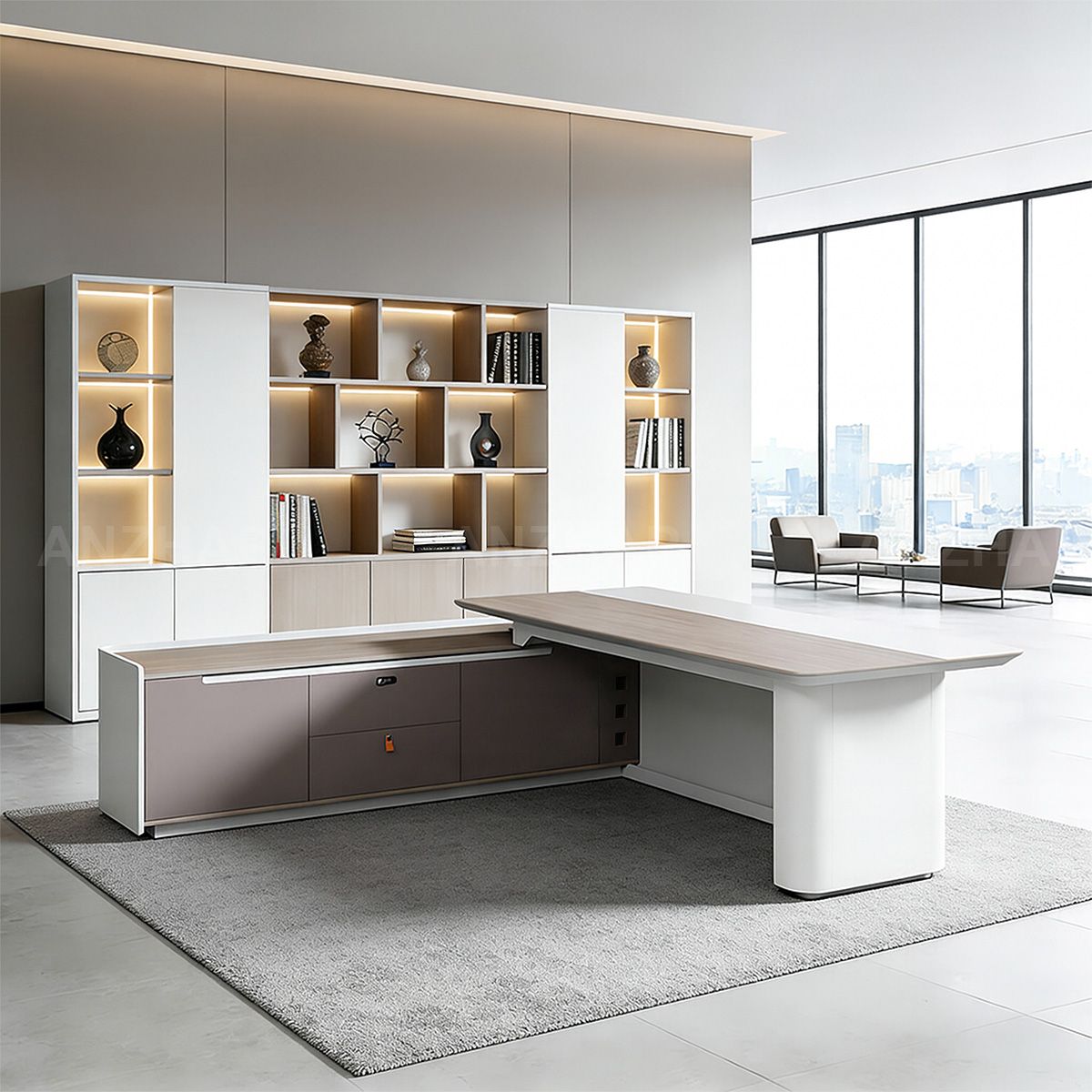 Modern Executive Office Desk with Cabinet Storage and Cable Management（Stock Items）