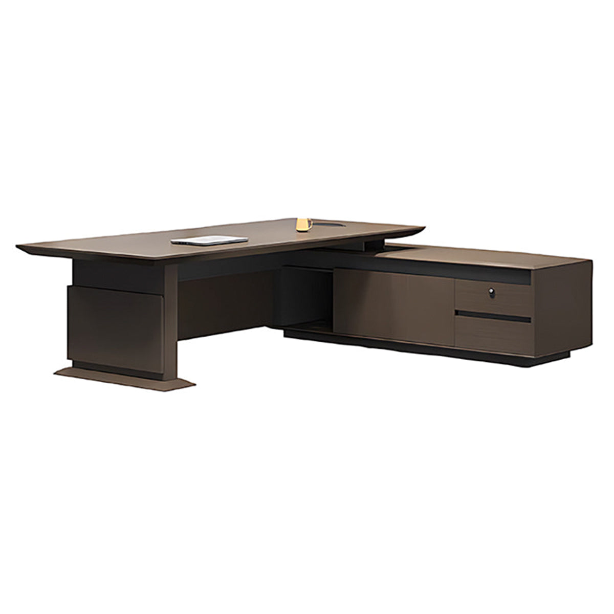 Italian-Style Luxurious Dark Brown L-Shaped Executive Desk with Spacious Desktop Design