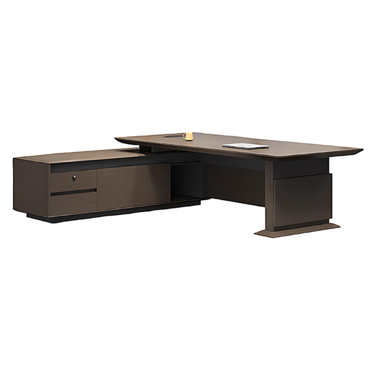 Italian-Style Luxurious Dark Brown L-Shaped Executive Desk with Spacious Desktop Design