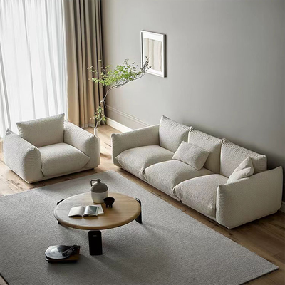 Modern Minimalist White Fabric Sofa with Backrest