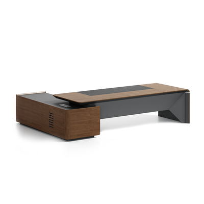 Modern Executive Office Desk in Deep Walnut and Gray Finish