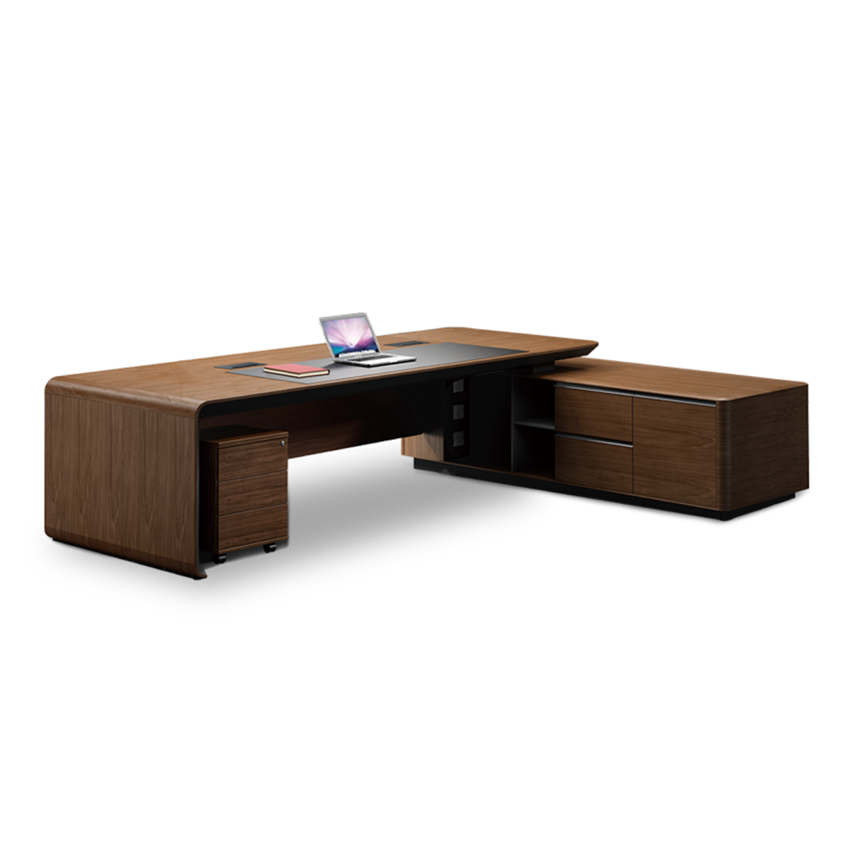 L-Shaped Executive Desk with Side Cabinet