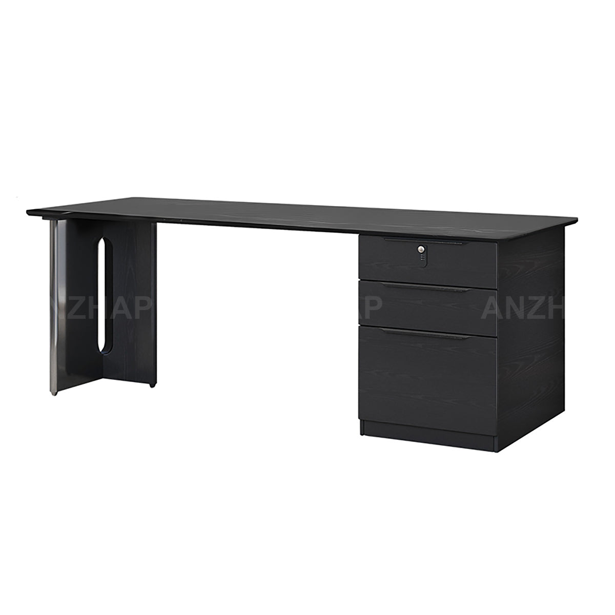 Office Desk, Black Sintered Stone & Black Wood Grain West Coast Stock, Black Sintered Stone & Black Wood Grain finish, L63" x W24" x H30", for office...