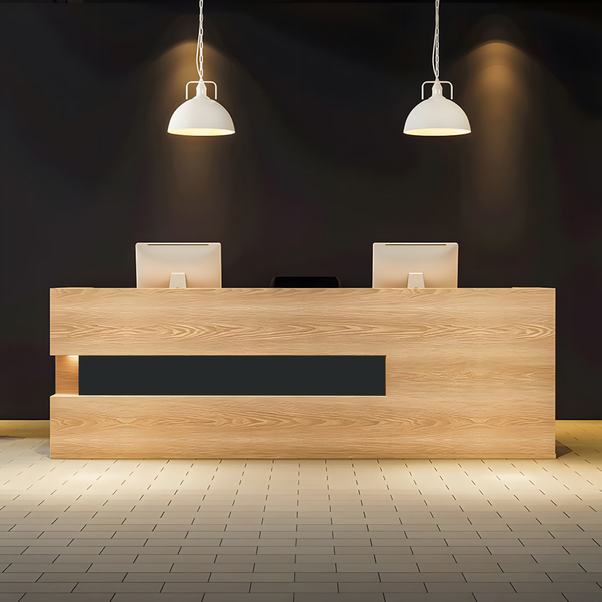 Reception Desk, main product view, Retro Rectangular Solid Wood Reception Desk finish, for reception area or front office, commercial reception furniture