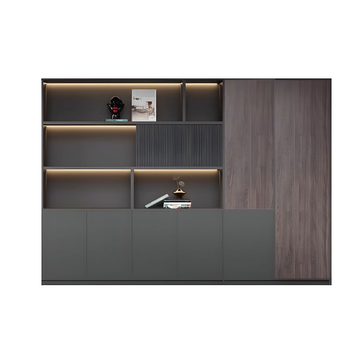 Premium Executive Office Wooden Cabinet with Shelves, Lockable Compartments, and Sliding Doors for Workplace Organization