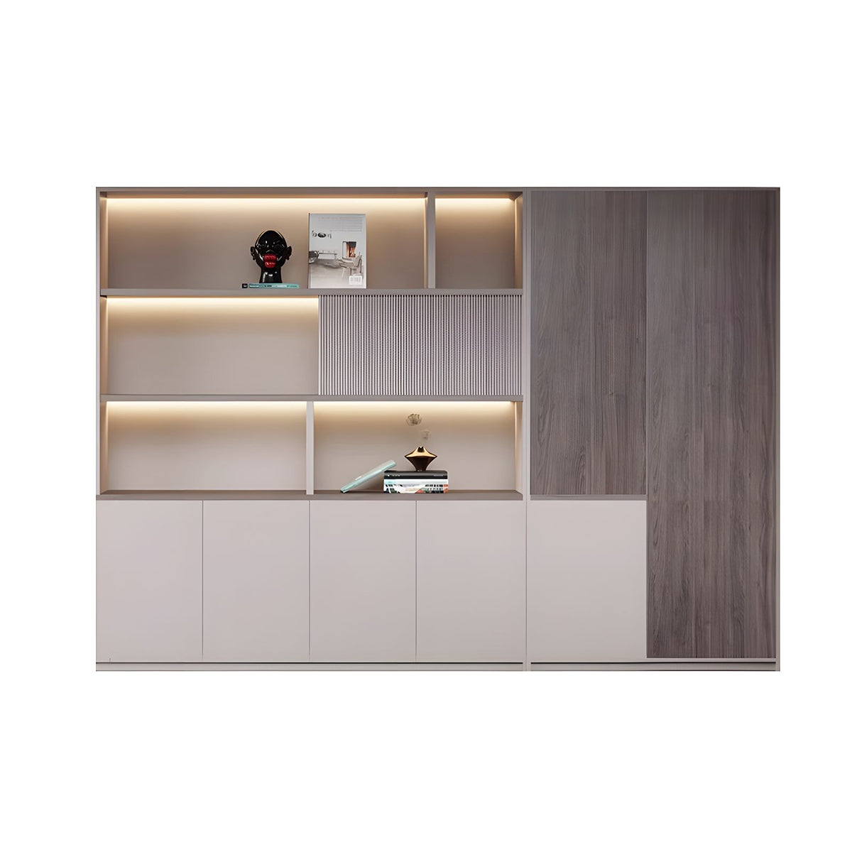 Premium Executive Office Wooden Cabinet with Shelves, Lockable Compartments, and Sliding Doors for Workplace Organization