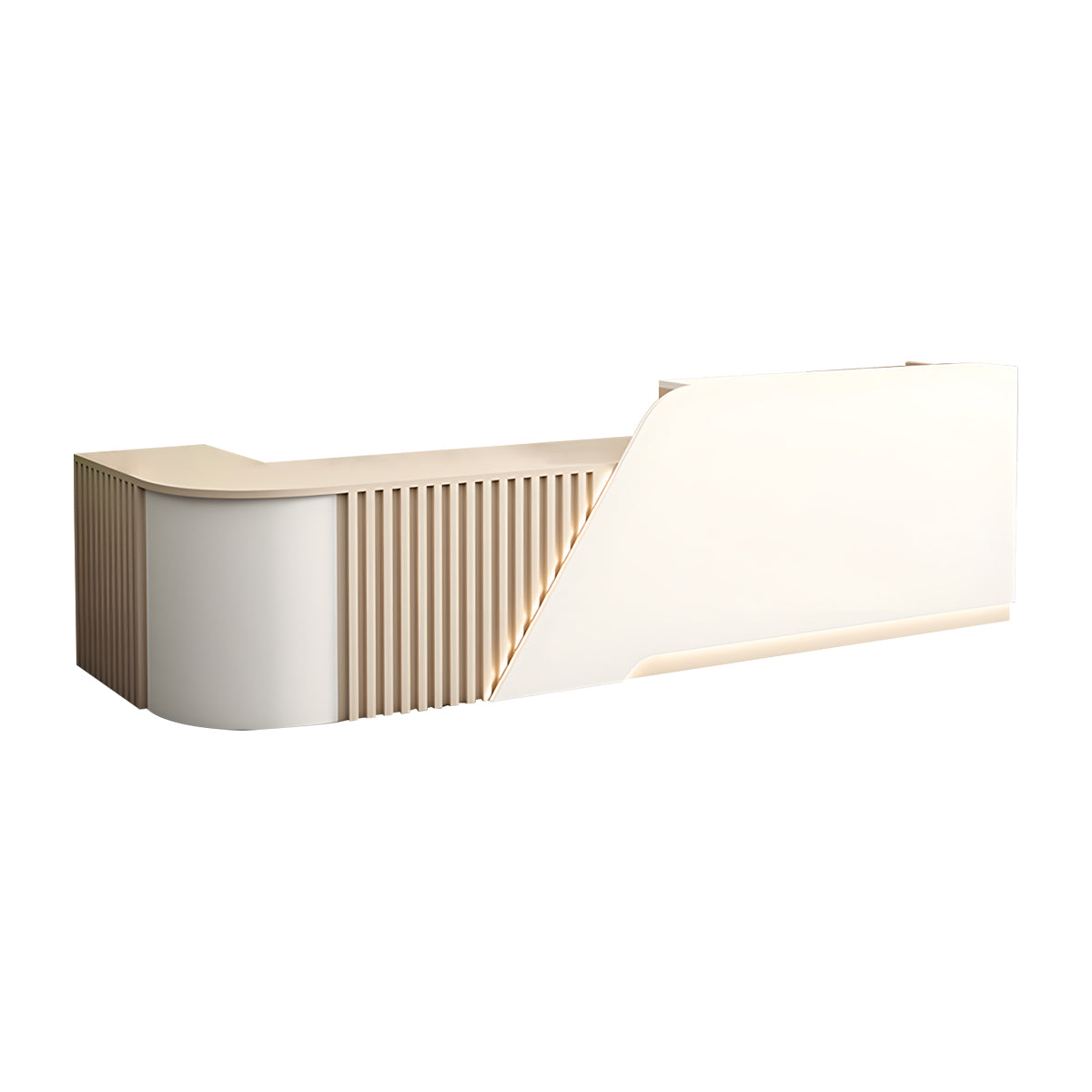 Reception Desk, White + Beige Corner on the Right, White + Beige finish, L63" x W24" x H39", for reception area or front office, commercial reception...