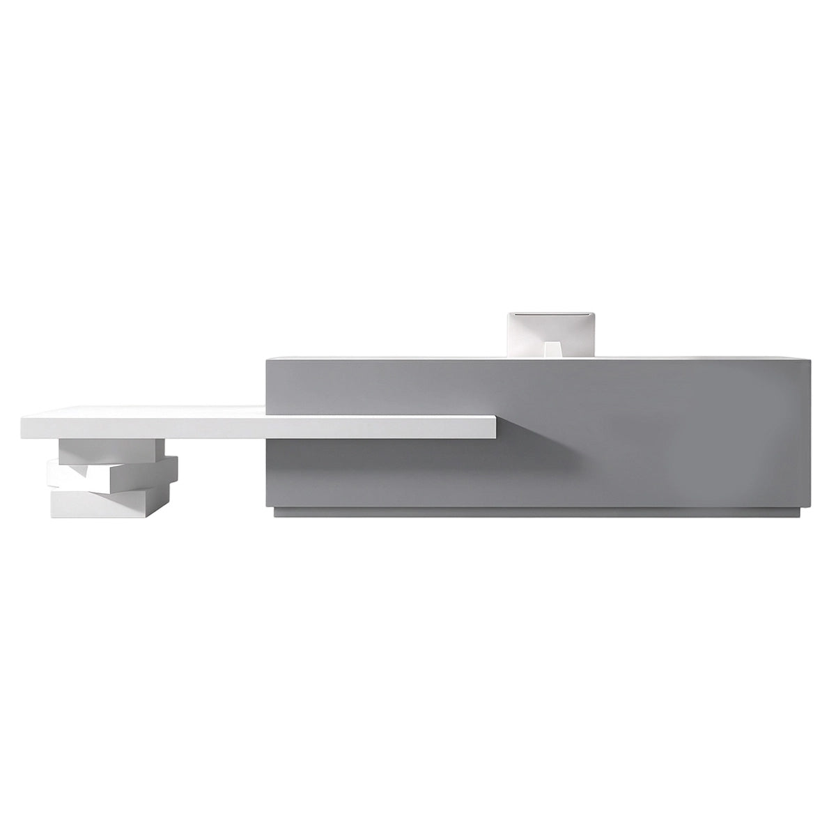 Commercial Reception Desk with Dual Countertop & Large Storage Space / Color: Lacquered Gray + White