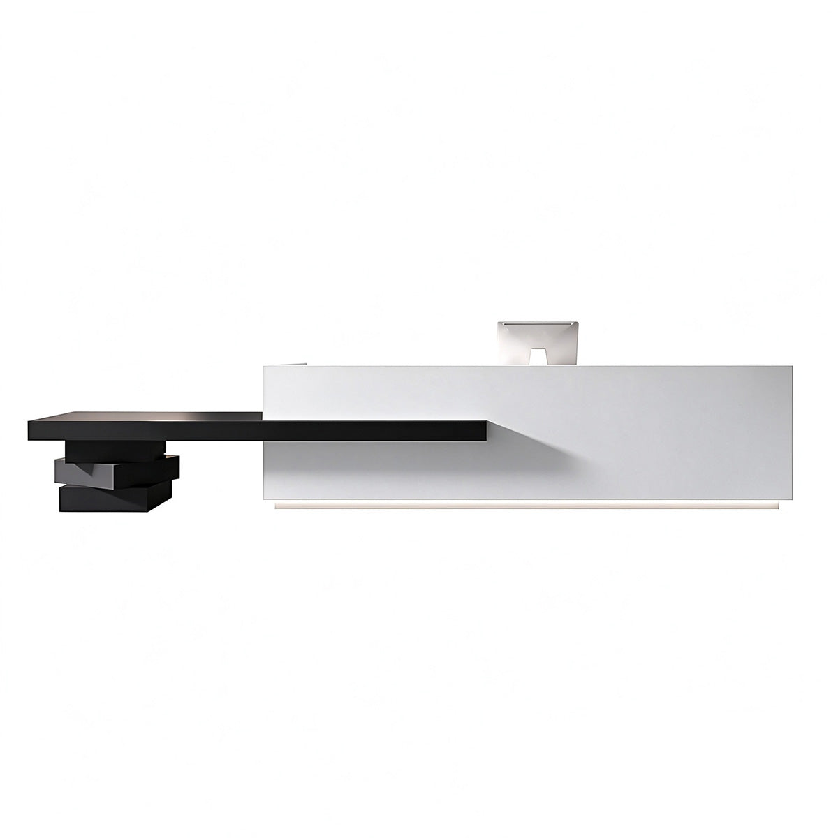 Commercial Reception Desk with Dual Countertop & Large Storage Space / Color: Lacquered White + Black