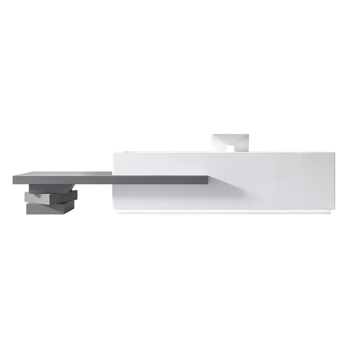 Commercial Reception Desk with Dual Countertop & Large Storage Space / Color: Lacquered White + Gray