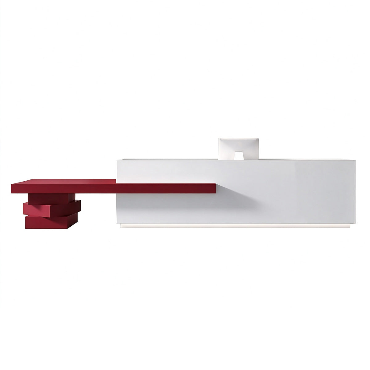 Commercial Reception Desk with Dual Countertop & Large Storage Space / Color: Lacquered White + Red