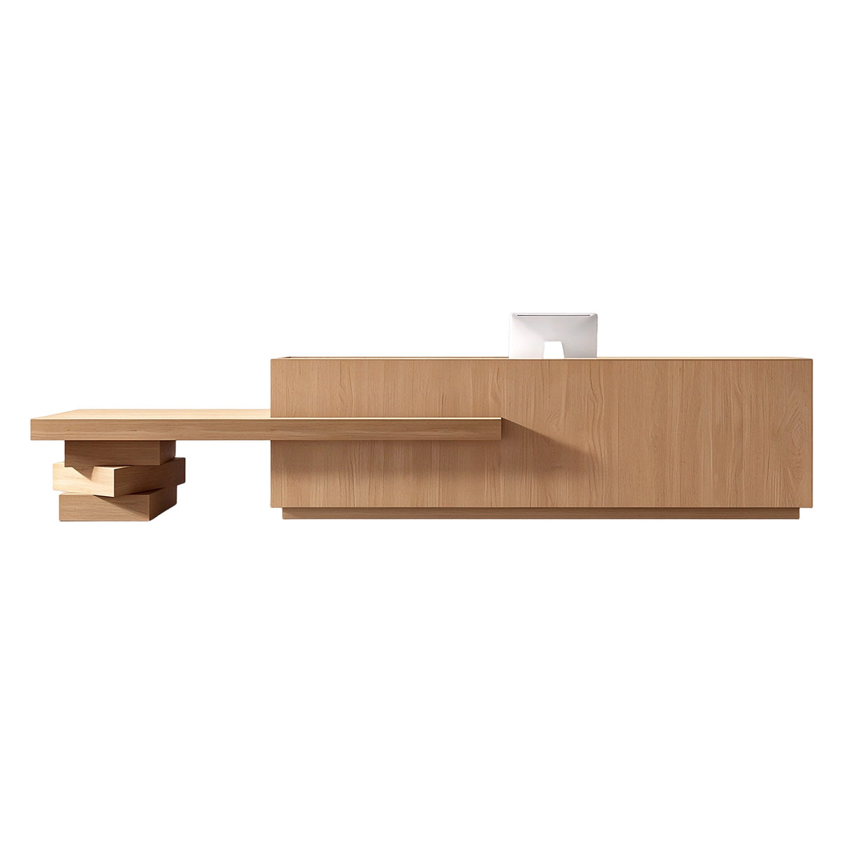 Commercial Reception Desk with Dual Countertop & Large Storage Space / Color: Natural