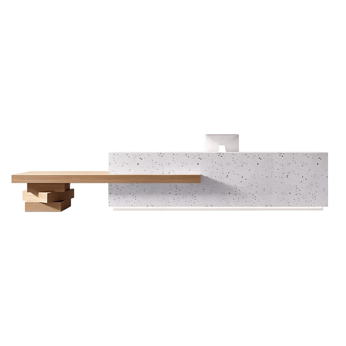 Commercial Reception Desk with Dual Countertop & Large Storage Space / Color: Terrazzo Texture + Natural