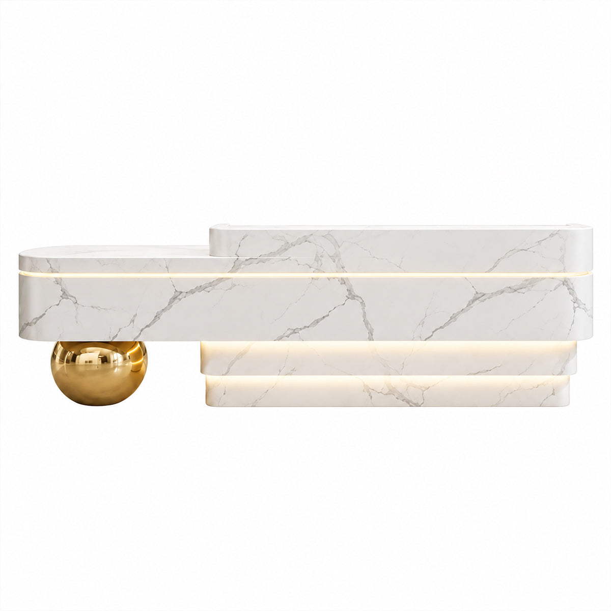 Reception Desk / Color: White Marble-look Texture + Gold Ball