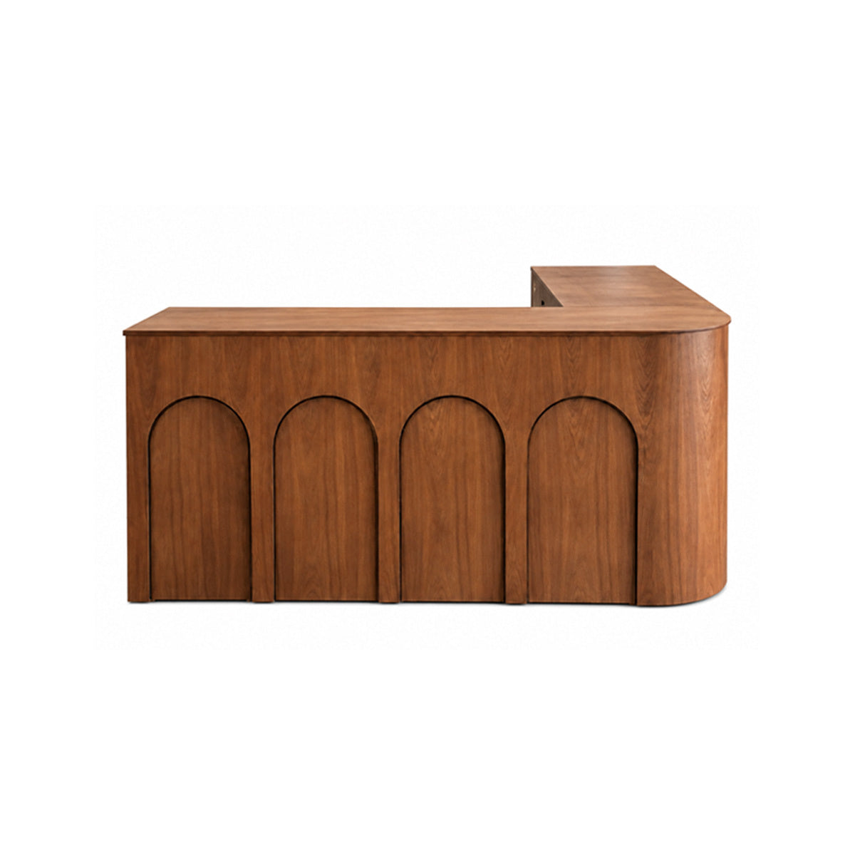 Modern L-shaped Reception Desk | Retail Checkout & Cash Wrap Counter - Left Return (When Seated) - Walnut