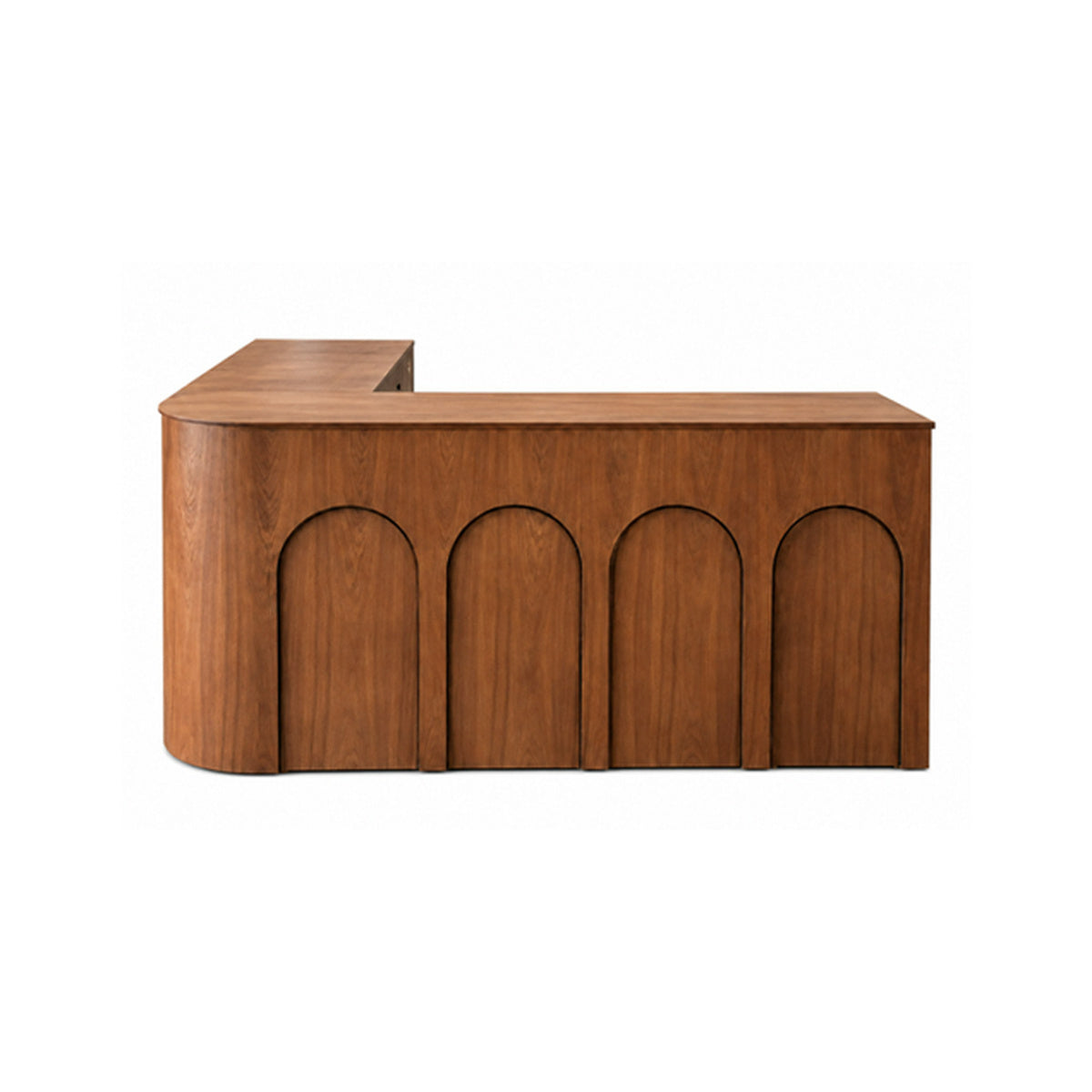 Modern L-shaped Reception Desk | Retail Checkout & Cash Wrap Counter - Right Return (When Seated) - Walnut