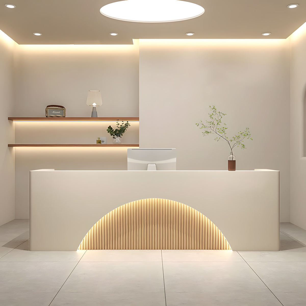 Semicircular Reception Desk with Keyboard Tray and Lockable Drawer for Yoga Studios and Training Centers（Stock Items）
