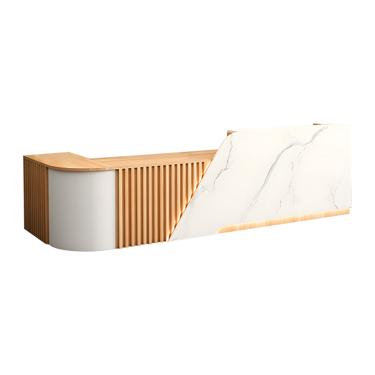 Reception Desk, White Textured + Natural Corner on the Right, White Textured + Natural finish, L63" x W24" x H39", for reception area or front office,...