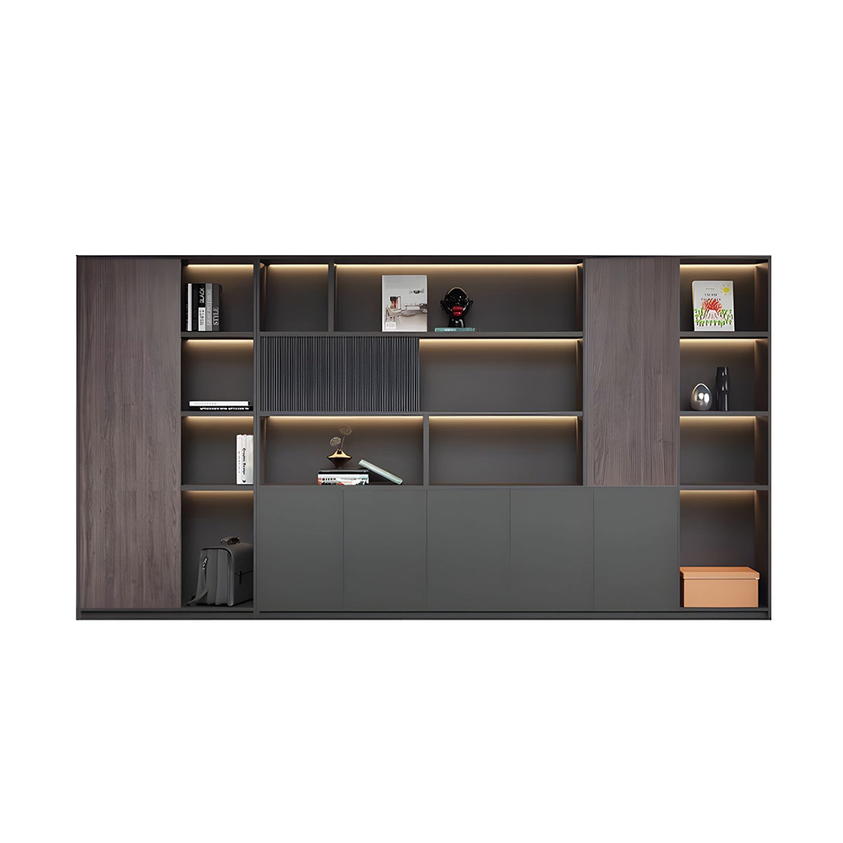 Premium Executive Office Wooden Cabinet with Shelves, Lockable Compartments, and Sliding Doors for Workplace Organization