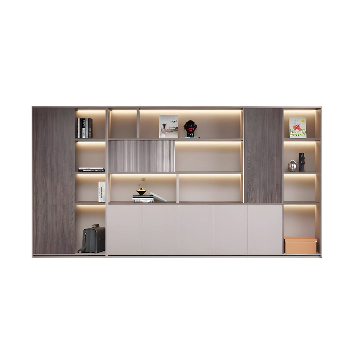 Premium Executive Office Wooden Cabinet with Shelves, Lockable Compartments, and Sliding Doors for Workplace Organization