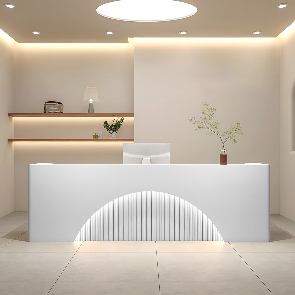Semicircular Reception Desk with Keyboard Tray and Lockable Drawer for Yoga Studios and Training Centers（Stock Items）
