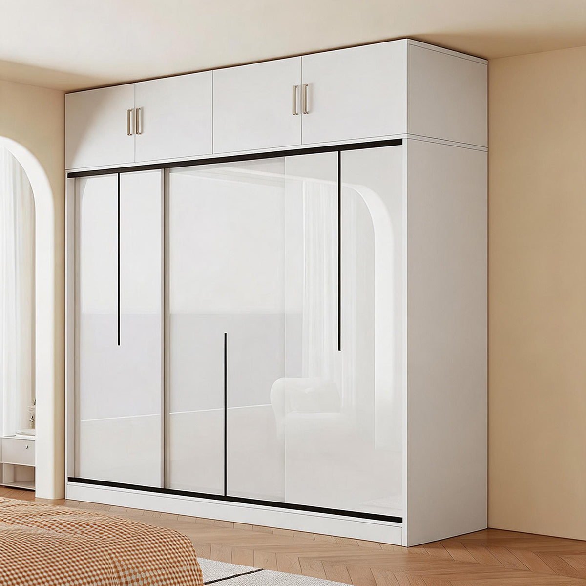 Modern Bedroom Sliding Door Wardrobe with Divided Storage（Stock Items）