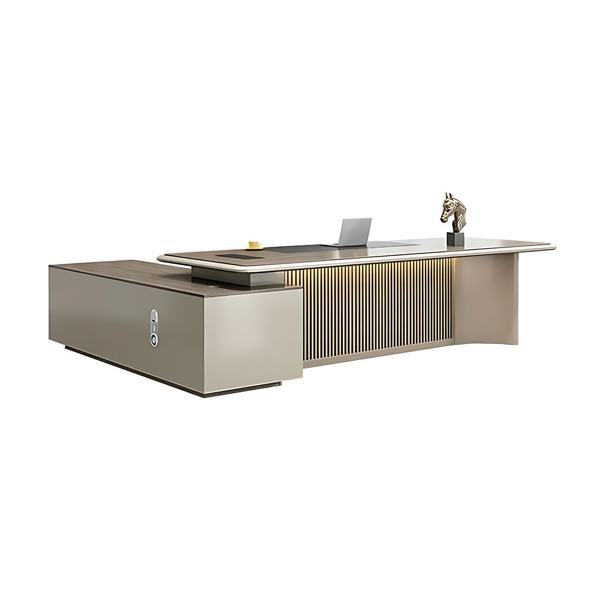 Classic Luxurious L-Shaped Executive Desk with Unique Vertical Grain Design