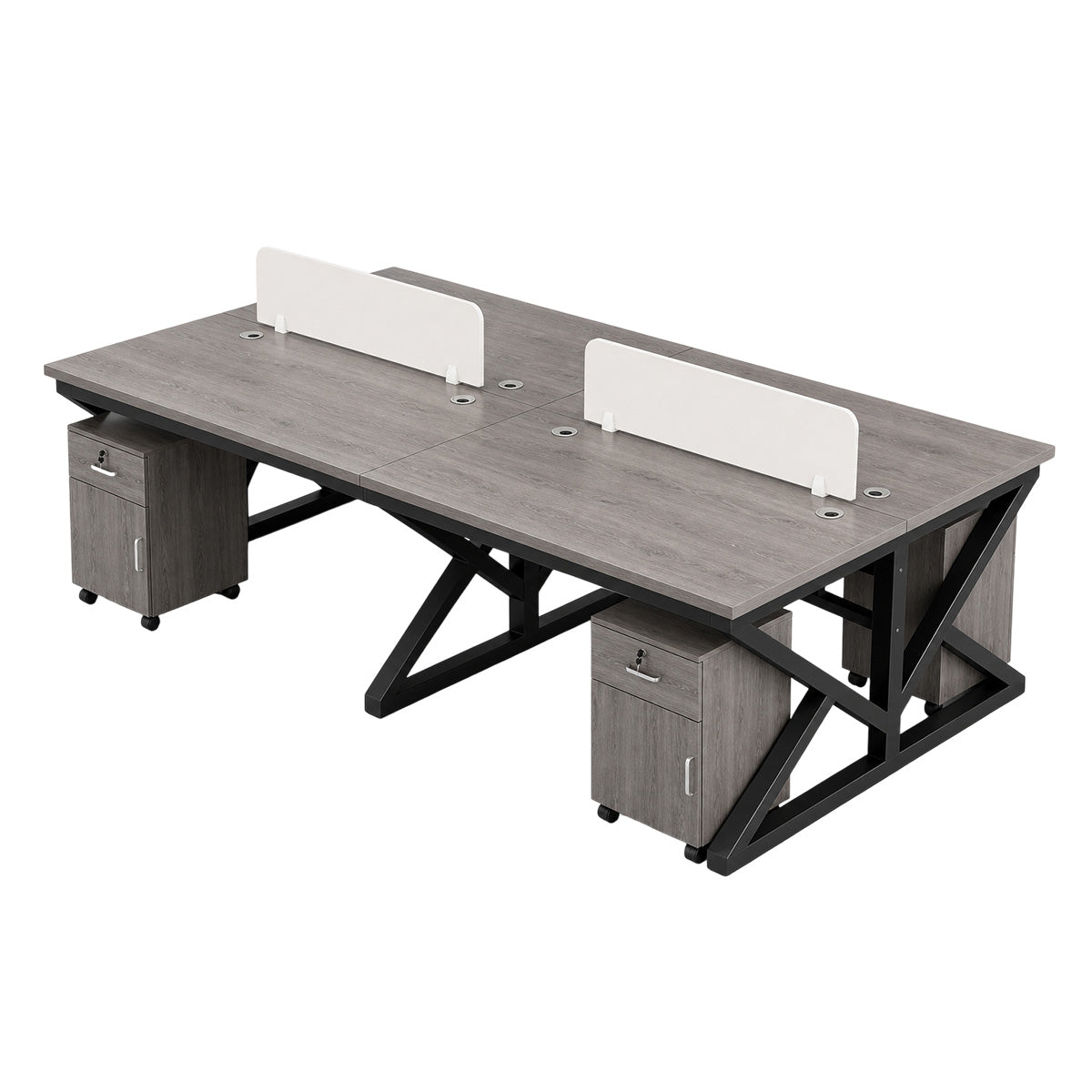 Modular Office Workstation Desk with Privacy Panels, Cable Grommets and Storage