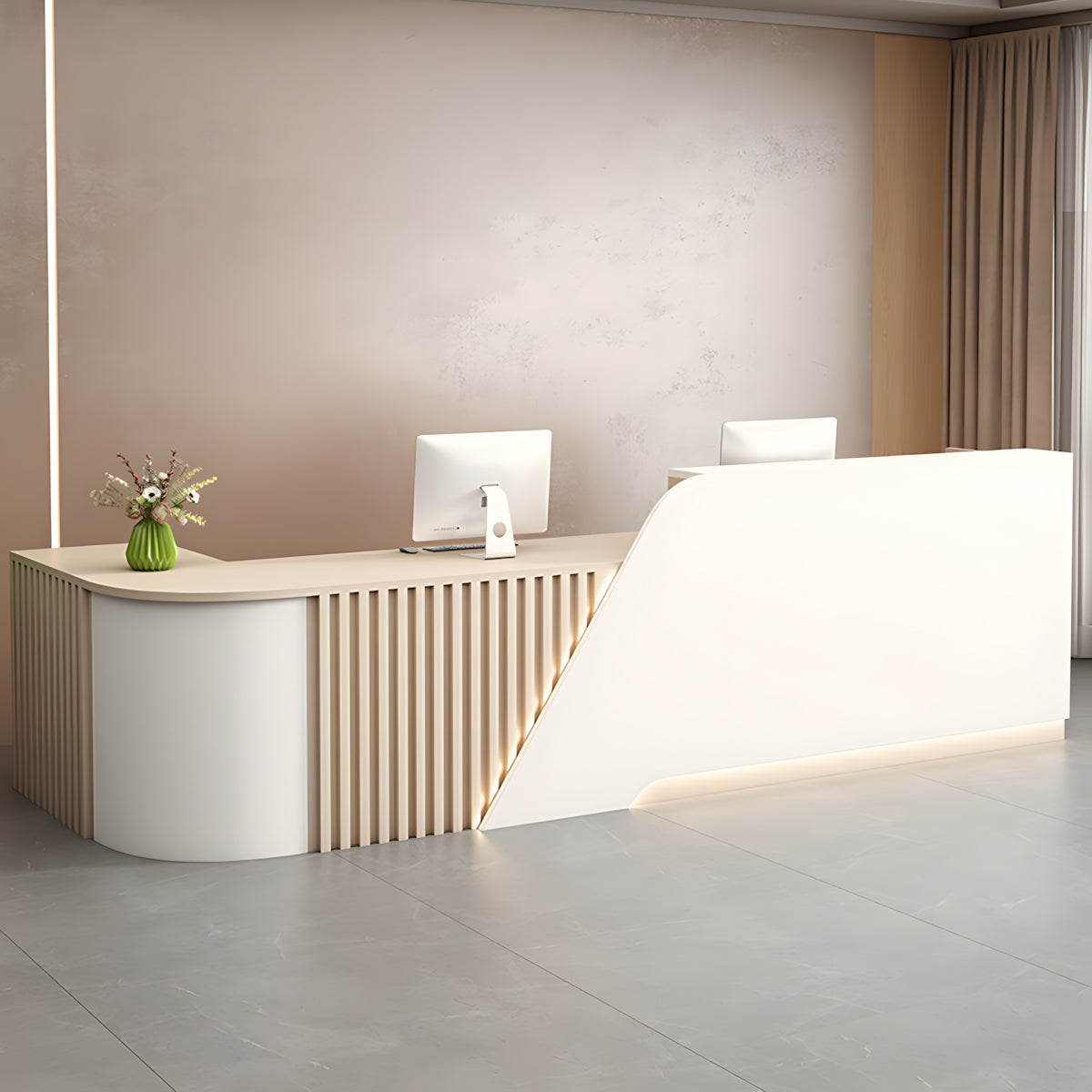 Modern L-Shaped Reception Desk 71–94 in Wide with Lockable Drawers, Transaction Counter, Steel Frame & Marble Top（Stock Items）