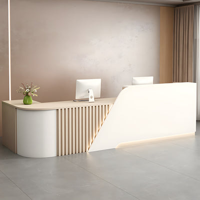 Modern L-Shaped Reception Desk 71–94 in Wide with Lockable Drawers, Transaction Counter, Steel Frame & Marble Top（Stock Items）