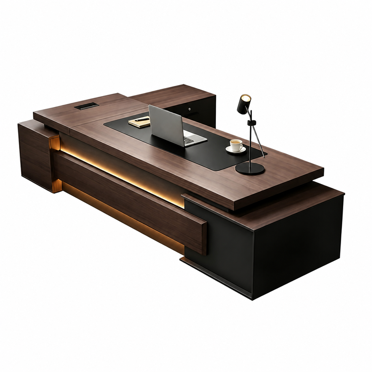 Modern L-Shaped Executive Desk 21–134 in Wide with Cable Management, Built-In Power Outlets, File Drawers & for Home Office