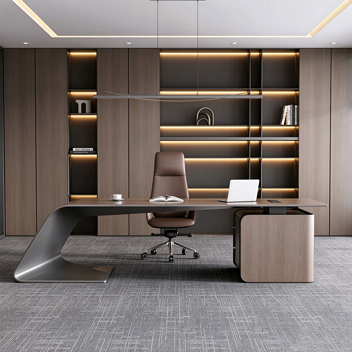 Premium Executive Desk with Wood Veneer Finish, Smart Cable Box & Spacious Side Storage