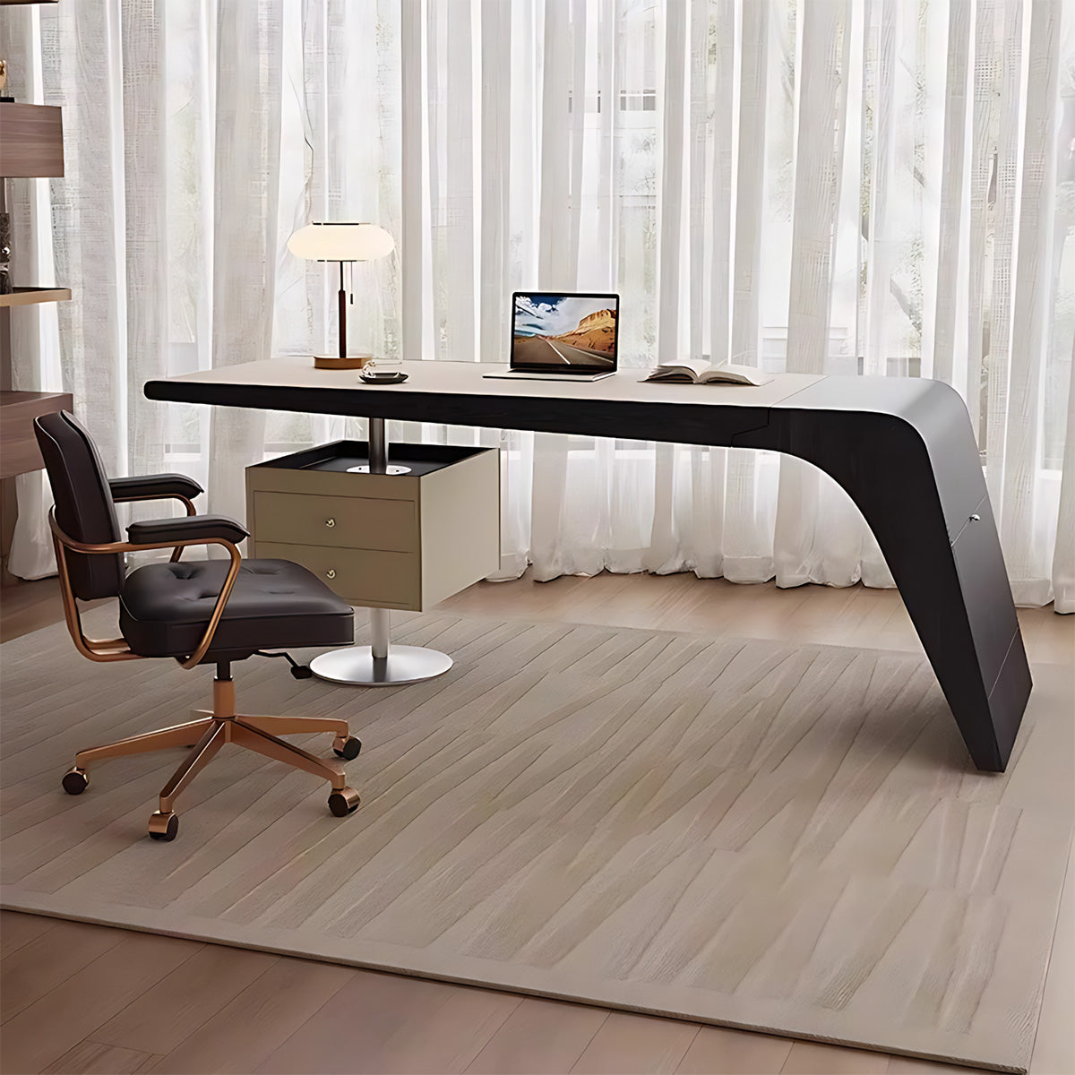 Premium Executive Office Desk with Smoked Oak Veneer & Smart Power Outlet