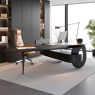 Solid Wood Executive Desk with Ergonomic Desktop & Side Storage Cabinet