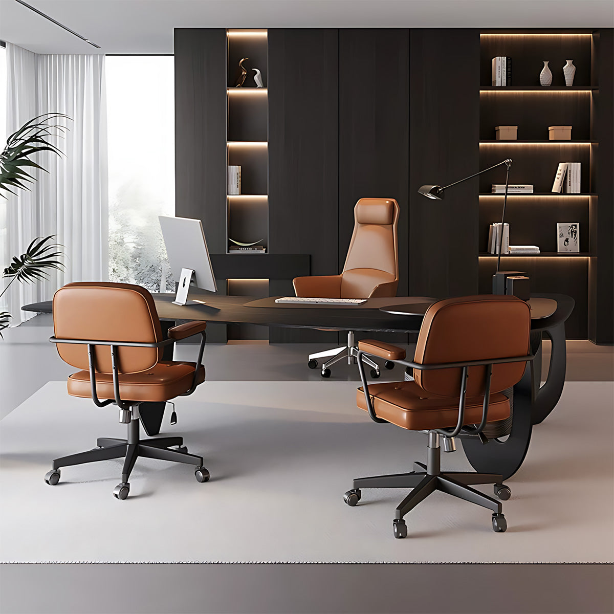 Solid Wood Executive Desk with Ergonomic Desktop & Side Storage Cabinet
