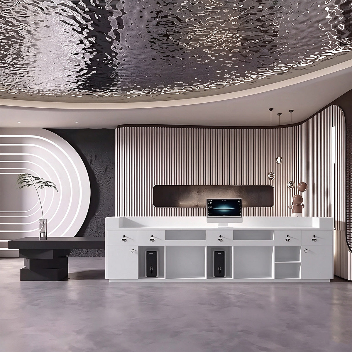 Commercial Reception Desk with Dual Countertop & Large Storage Space