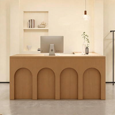 Arch Design Reception Desk with Cable Management, Reinforced Structure & Organized Storage for Retail Spaces