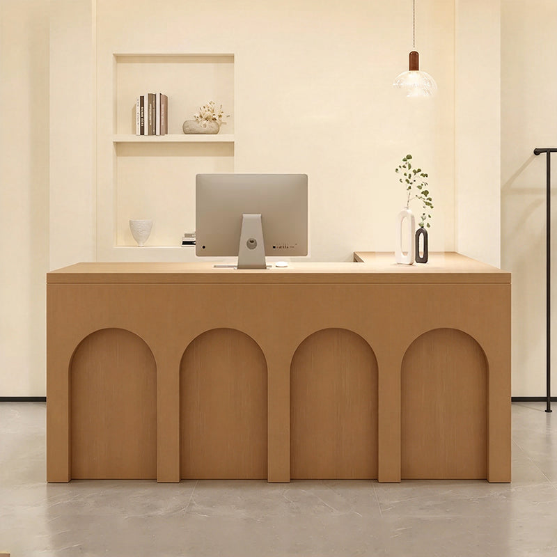 Arch Design Reception Desk with Cable Management, Reinforced Structure & Organized Storage for Retail Spaces