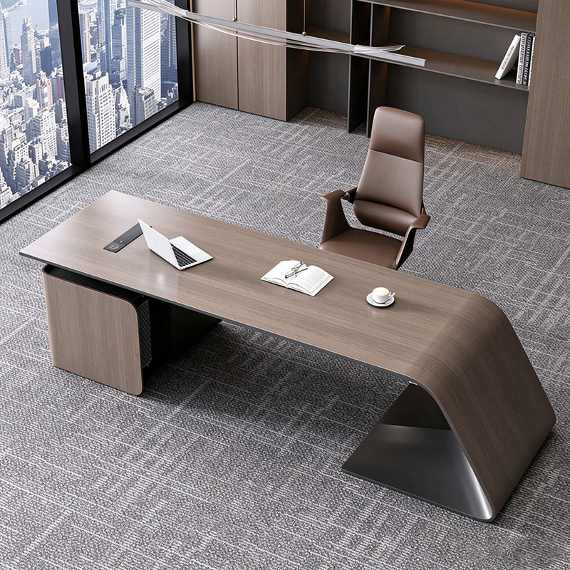 Premium Executive Desk with Wood Veneer Finish, Smart Cable Box & Spacious Side Storage